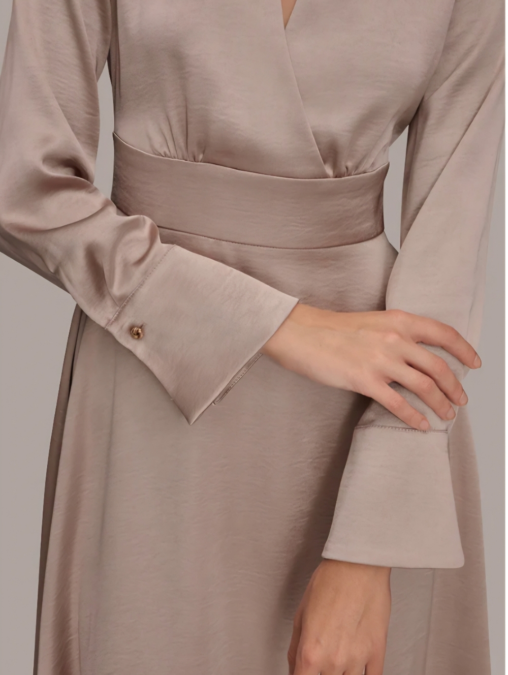 Donna Karan Dress Elegant V-Neck Satin Midi Dress in Nude - Picture 3 of 6